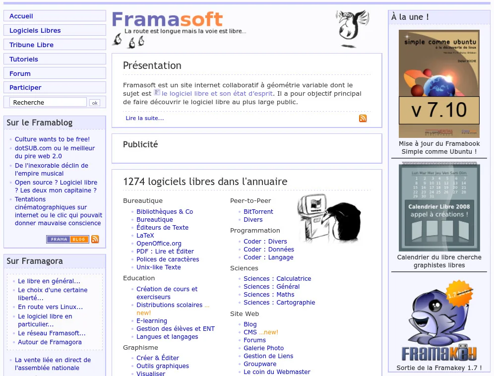 Le site de Framasoft en 2007