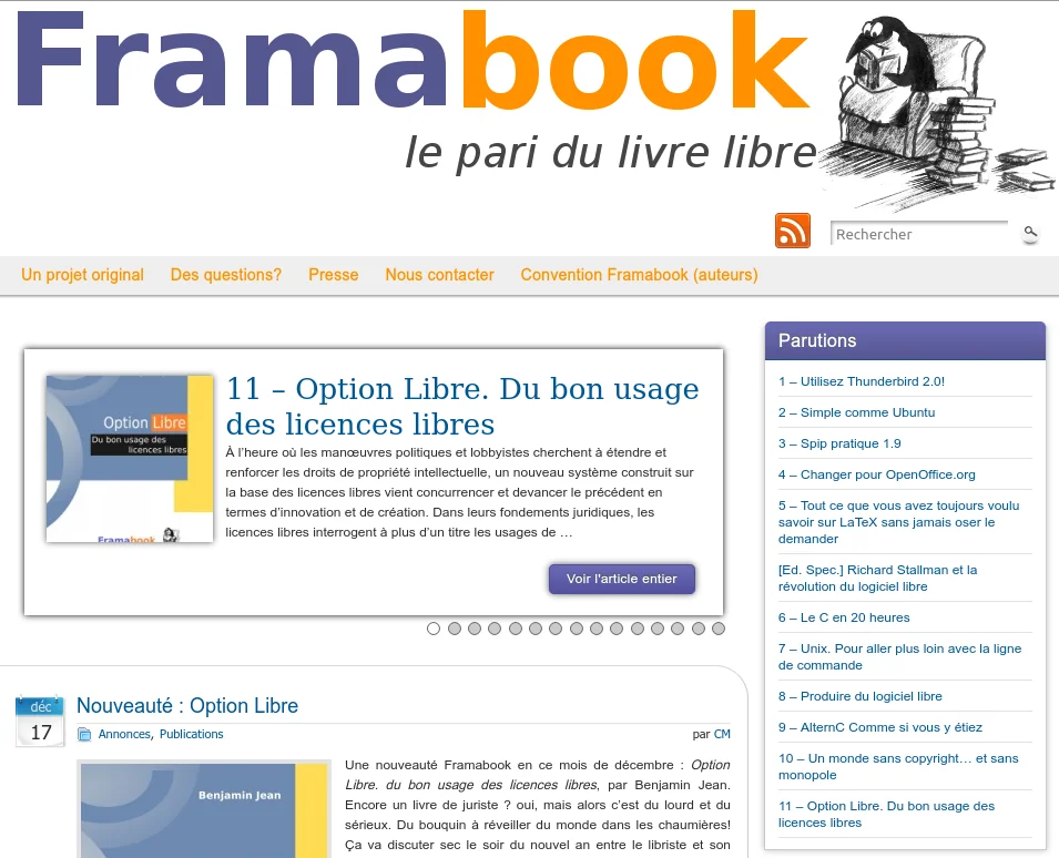 Capture d'écran du site Framabook en 2011