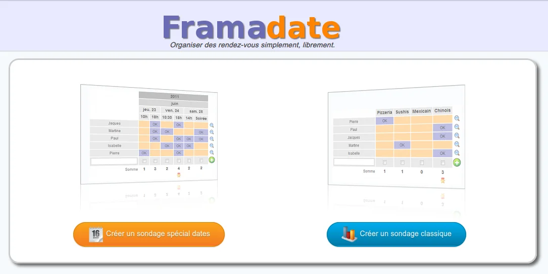 Capture d'écran du site Framadate en 2011