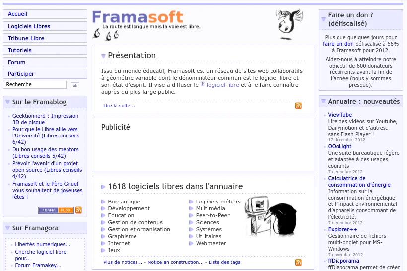 Le site de Framasoft en 2012