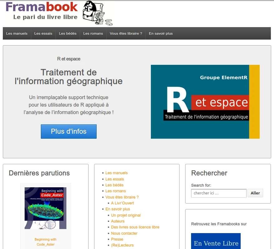 Capture d'écran du site Framabook en 2014