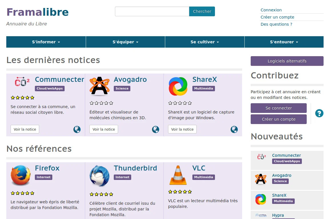 Capture d'écran de Framalibre en 2017