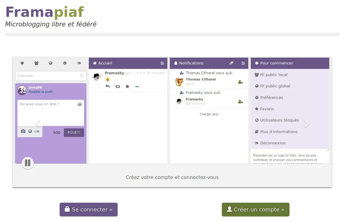 Capture d'écran de Framapiaf en 2017