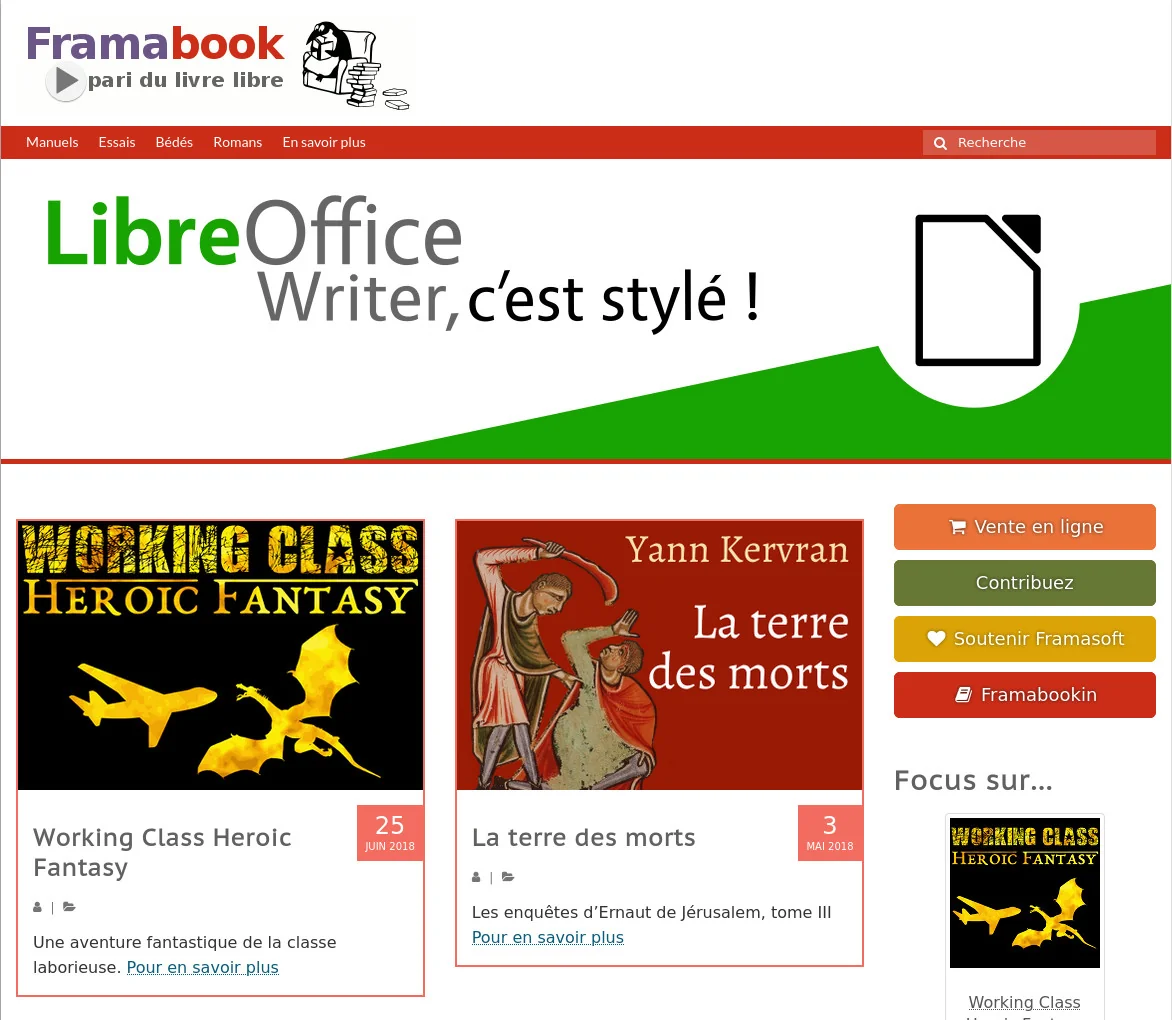 Capture d'écran du site Framabook en 2018