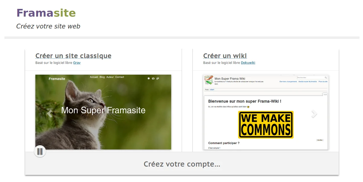 Capture d'écran du site Frama.site