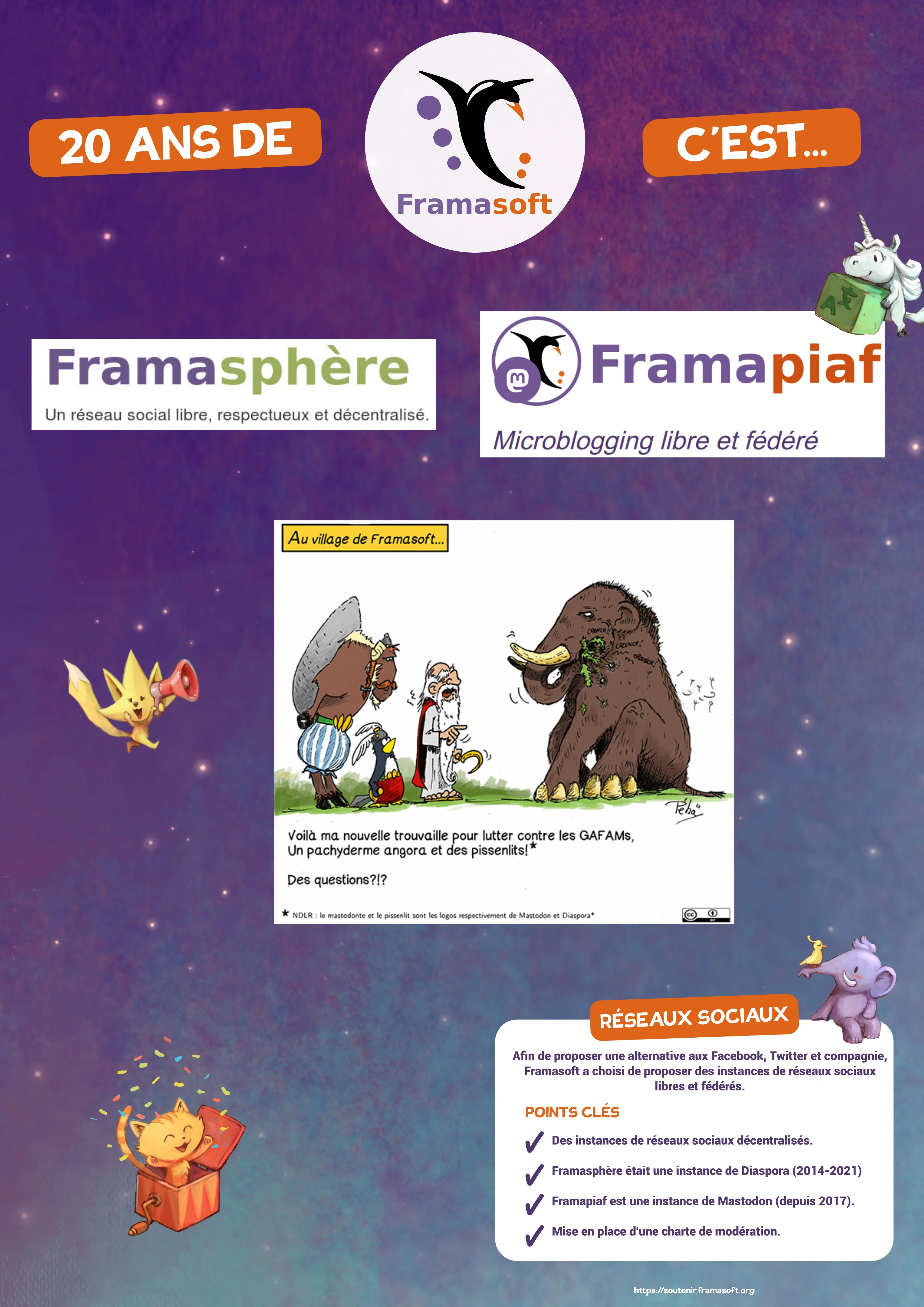 Affiche sur Framapshère et Framapiaf